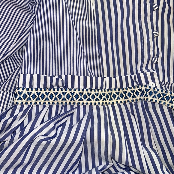 MaxMara weekend Dress striped cotton 4 stand up collar blue white belted pockets - Picture 11 of 16